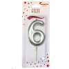 ORTA BOY 6 RAKAM GÜMÜŞ MUM 12CM ORTA BOY 6 RAKAM GÜMÜŞ MUM 12CM