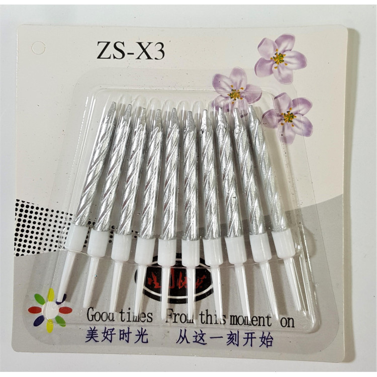 10 LU BURGULU GÜMÜŞ MUM 7.5CM