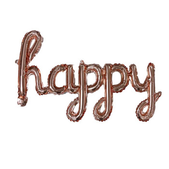 TEKLİ EL YAZILI HAPPY ROSEGOLD RENK FOLYO BALON 87*33