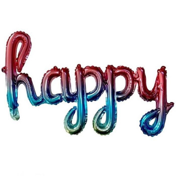 TEKLİ EL YAZILI HAPPY GÖKKUŞAĞI RENK FOLYO BALON 87*33 TEKLİ EL YAZILI HAPPY GÖKKUŞAĞI RENK FOLYO BALON 87*33