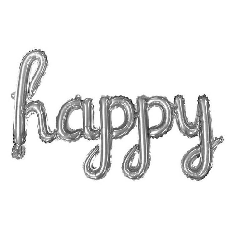 TEKLİ EL YAZILI HAPPY GÜMÜŞ RENK FOLYO BALON