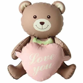 PEMBE KALPLİ OTURAN AYI FOLYO BALON 105,5*66,5 PEMBE KALPLİ OTURAN AYI FOLYO BALON 105,5*66,5