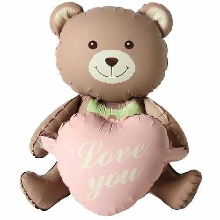 PEMBE KALPLİ OTURAN AYI FOLYO BALON 105,5*66,5