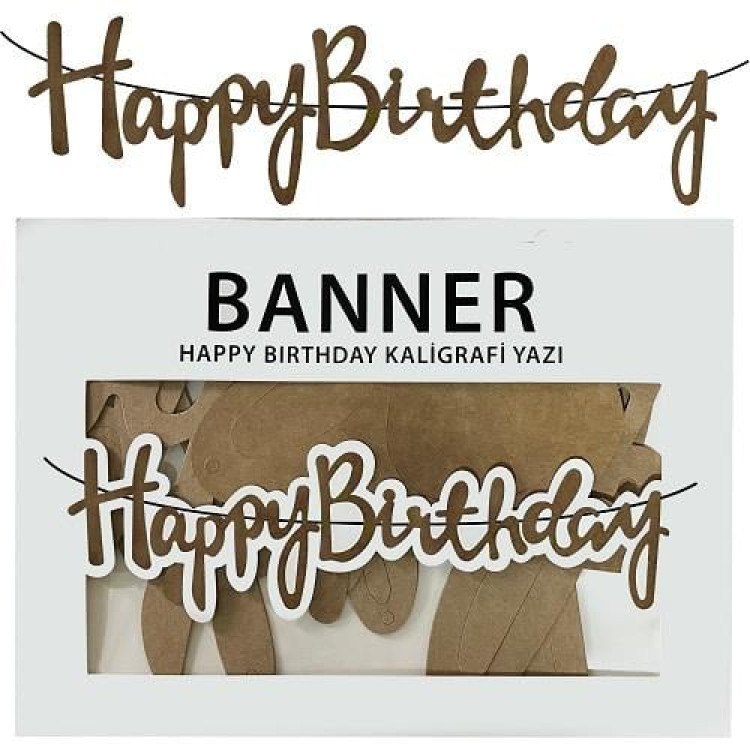 BANNER EL YAZILI HAPPY BİRTHDAY KRAFT UZAR YAZI