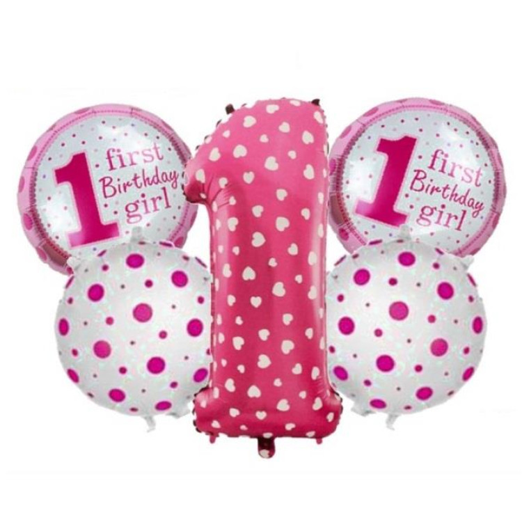 1 YAŞ PEMBE 5Lİ SET BALON
