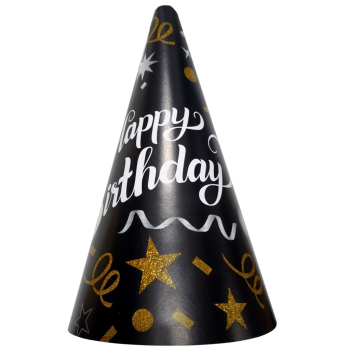 8 Lİ HAPPY BİRTHDAY SİYAH ŞAPKA 8 Lİ HAPPY BİRTHDAY SİYAH ŞAPKA