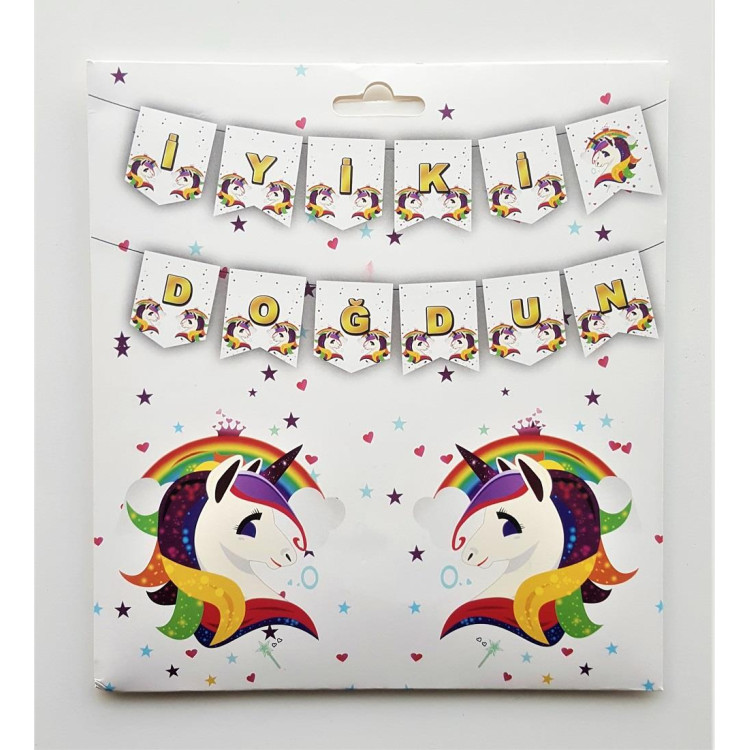 BÜYÜK BANNER UNİCORN İYİKİ DOĞDUN UZAR YAZI