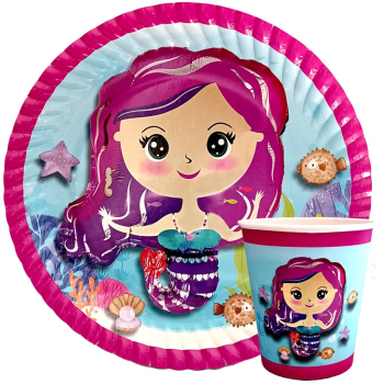 8 Lİ DENİZ KIZI BASKILI TABAK BARDAK SET 8 Lİ DENİZ KIZI BASKILI TABAK BARDAK SET