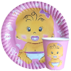 8 Lİ BEBEK PEMBE BASKILI TABAK BARDAK SET