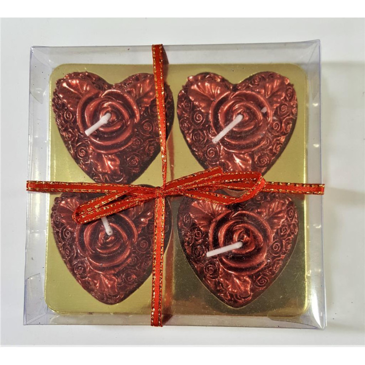 4LÜ KALP ASETAT KUTULU KIRMIZI MUM