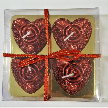 4LÜ KALP ASETAT KUTULU KIRMIZI MUM