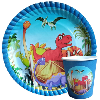 8 Lİ DİNAZOR BASKILI TABAK BARDAK SET 8 Lİ DİNAZOR BASKILI TABAK BARDAK SET