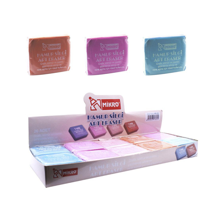 MİKRO ST. HS-22 PASTEL RENK BÜYÜK HAMUR SİLGİ 20Lİ