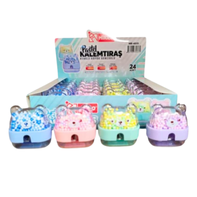 MİKRO MK-4035 PASTEL RENKLİ KÖPÜK BONCUKLU KALEMTRAŞ 24LÜ *24