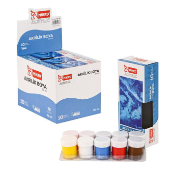 MİKRO AB-10 SU BAZLI AKRİLİK BOYA 10'LU 20ML 12 Lİ PAKET *48 MİKRO AB-10 SU BAZLI AKRİLİK BOYA 10'LU 20ML 12 Lİ PAKET *48