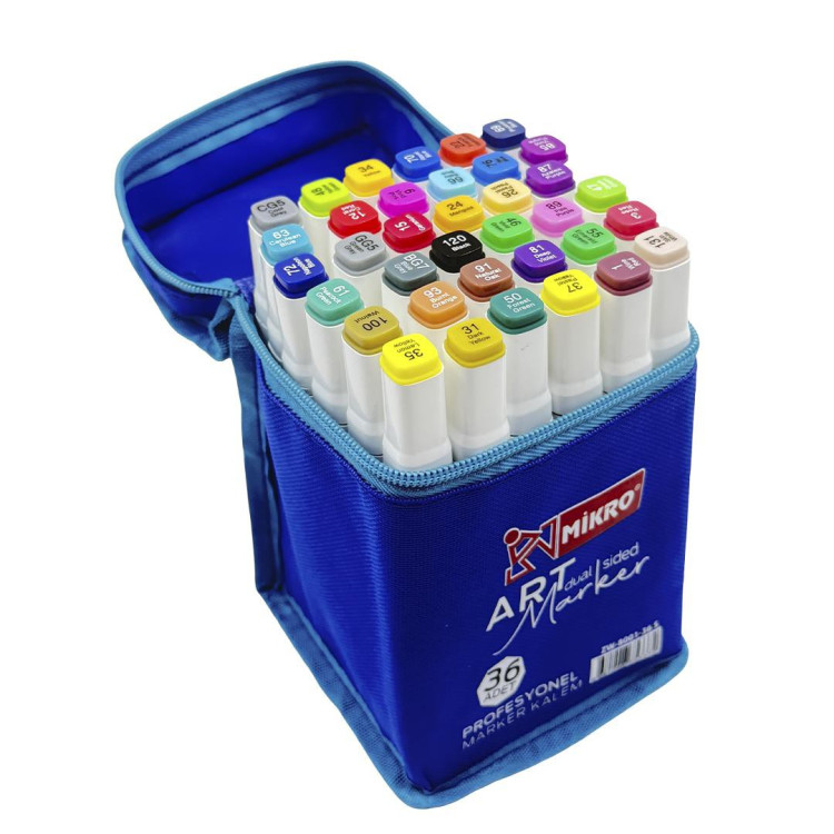 MİKRO ZW-8001  ART ÇİFT TARAFLI ÇANTALI MARKER 36LI *30 >