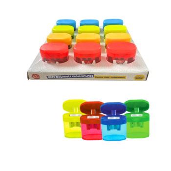 BUBU-KT0005 ŞEFFAF ALTIGEN KALEMTRAŞ ÇİFT DELİKLİ HAZNELİ 4 RENK 12'Lİ PAKET > BUBU-KT0005 ŞEFFAF ALTIGEN KALEMTRAŞ ÇİFT DELİKLİ HAZNELİ 4 RENK 12'Lİ PAKET >