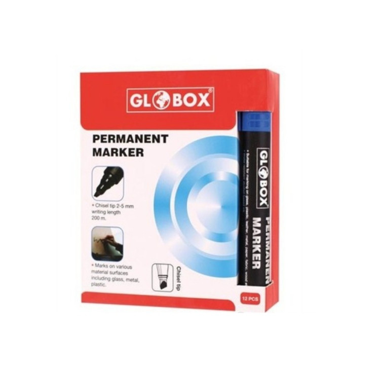 GLOBOX 6922 KESİK UÇ  MAVİ PERMANENT MARKER 12Lİ