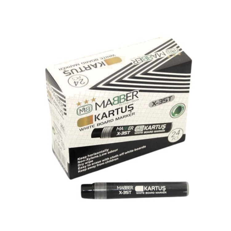 MABER 35-T SİYAH BEYAZ TAHTA KALEM KARTUŞU 24LÜ
