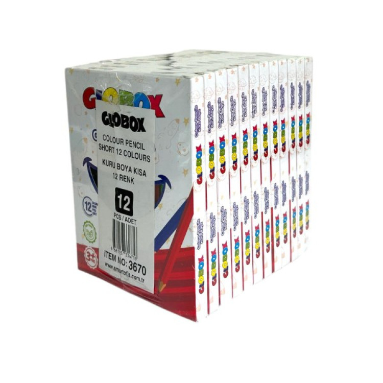 GLOBOX 3670 12 RENK KISA KURU BOYA 12Lİ *20