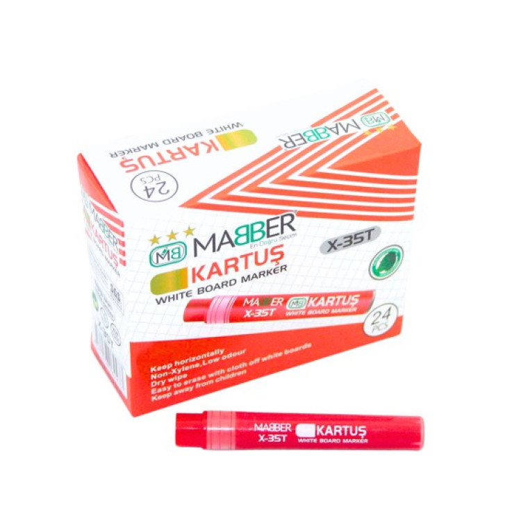 MABER 35-T KIRMIZI BEYAZ TAHTA KALEM KARTUŞU 24LÜ
