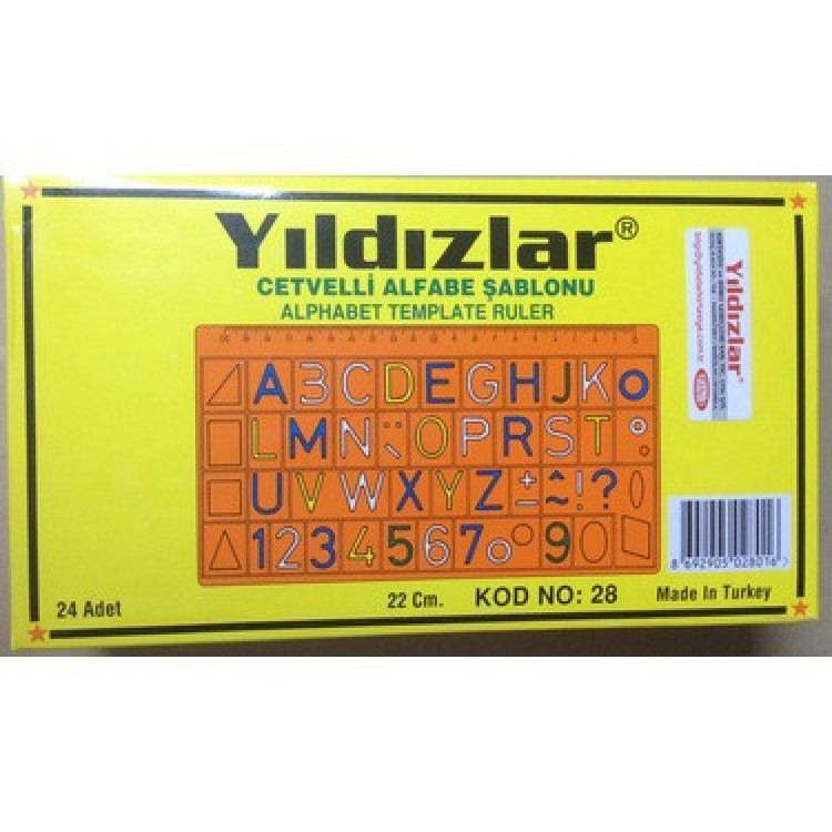 YILDIZLAR CETVELLİ HARF ŞABLONU 22 CM 24LÜ *24