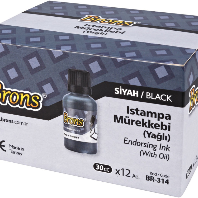 BRONS BR-314 ISTAMPA MÜREKKEBİ 30 CC. SİYAH 12Lİ *24