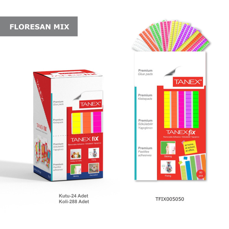 TANEX 5050 FİX YAPIŞTIRICI RENKLİ 24LÜ *12