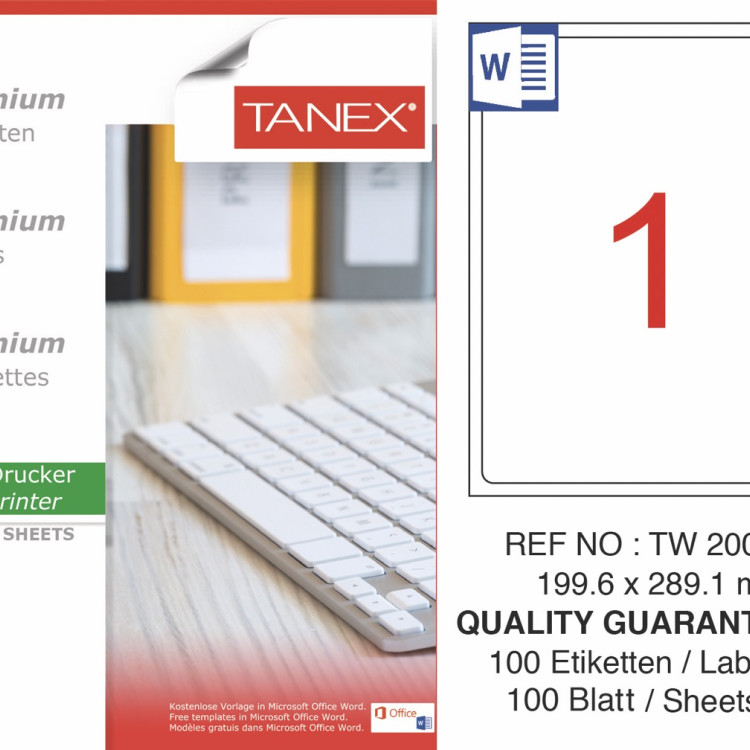 TANEX TW-2001 LAZER ETİKET 199,6X289,1MM 100LÜ *20