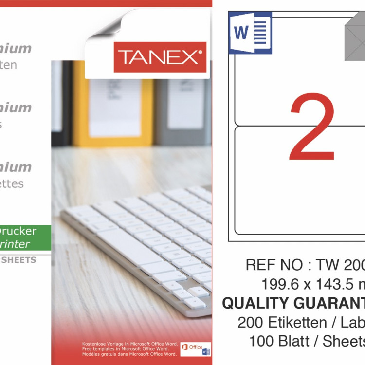 TANEX TW-2002 LAZER ETİKET 199,6X143,5MM 100LÜ *20