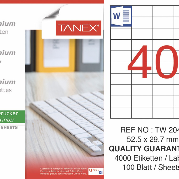 TANEX TW-2040 LAZER ETİKET 52,5*29,7MM 100LÜ *20