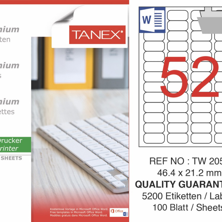 TANEX TW-2052 LAZER ETİKET 46,4*21,2MM 100LÜ *20