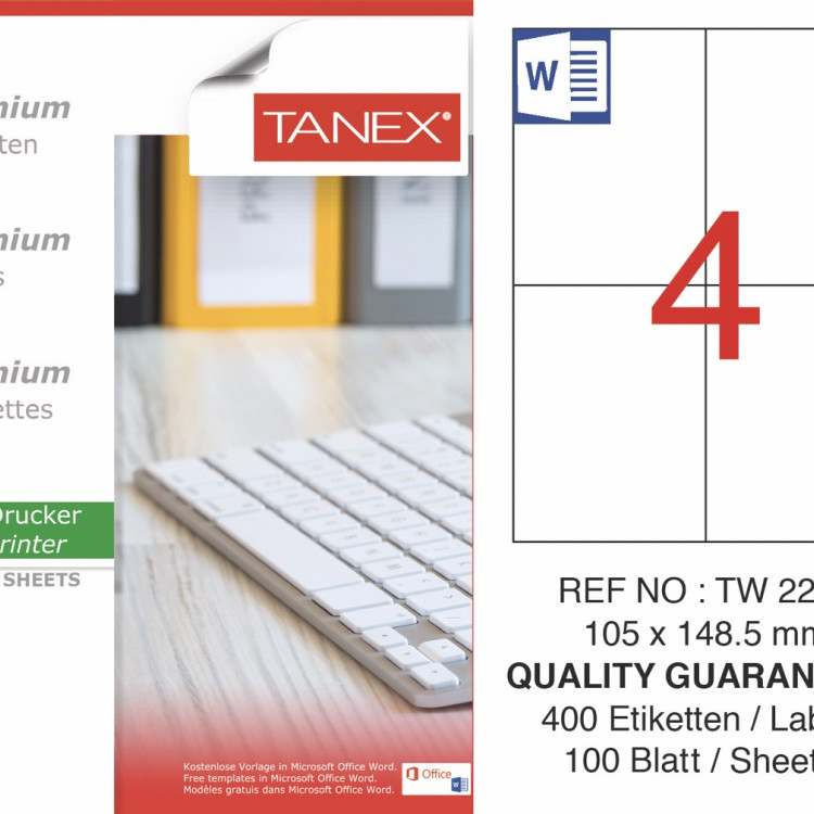 TANEX TW-2204 LAZER ETİKET 105*148,5 100LÜ *20