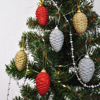 Yılbaşı Ağaç Süsü Simli Kozalak 6lı Yılbaşı Ağaç Süsü Simli Kozalak 6lı