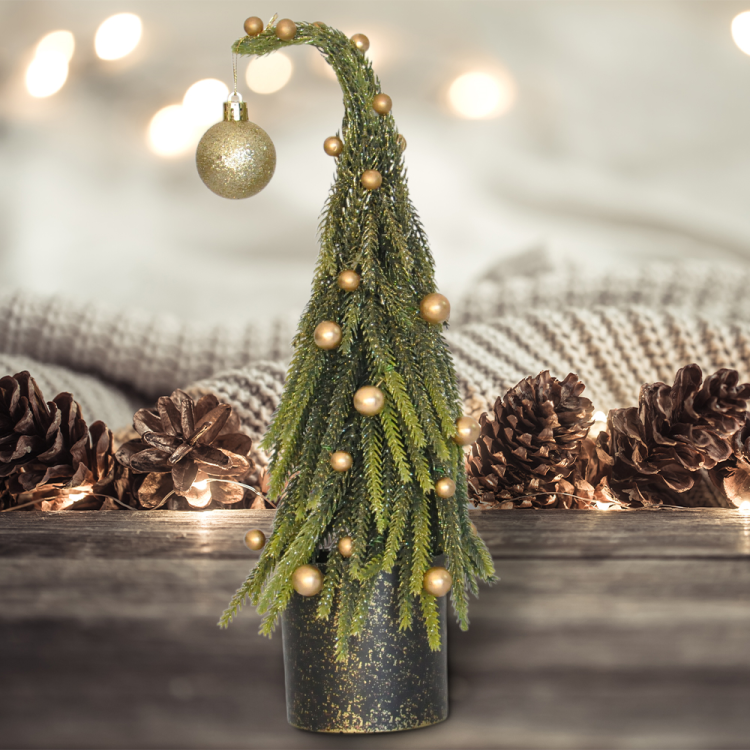 Süslü Eğik Dekor Çam Ağaçı -Altın- Süslü Eğik Dekor Çam Ağaçı -Altın-