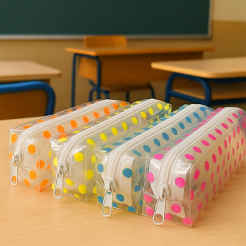 Kalem Kutusu Şeffaf Puantiyeli Küçük Boy Kalem Kutusu Şeffaf Puantiyeli Küçük Boy