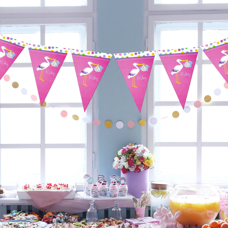 Üçgen Flama FLM015 -Baby Shower Pembe Leylek-