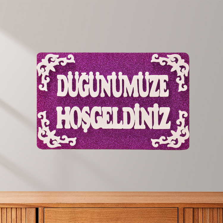 Strafor Süs Düğünümüze Hoş Geldiniz Motifli Lila Strafor Süs Düğünümüze Hoş Geldiniz Motifli Lila