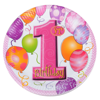 Karton Tabak TBK003 8li -1st Birthday Pembe- Karton Tabak TBK003 8li -1st Birthday Pembe-