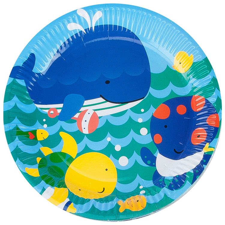 Karton Tabak TBK007 8li -Mutlu Balıklar Mavi- Karton Tabak TBK007 8li -Mutlu Balıklar Mavi-