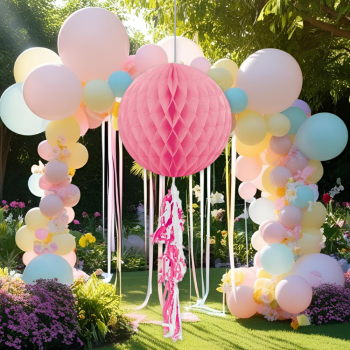 KF091 Pembe Püsküllü Petekli Kağıt Süs 30cm KF091 Pembe Püsküllü Petekli Kağıt Süs 30cm