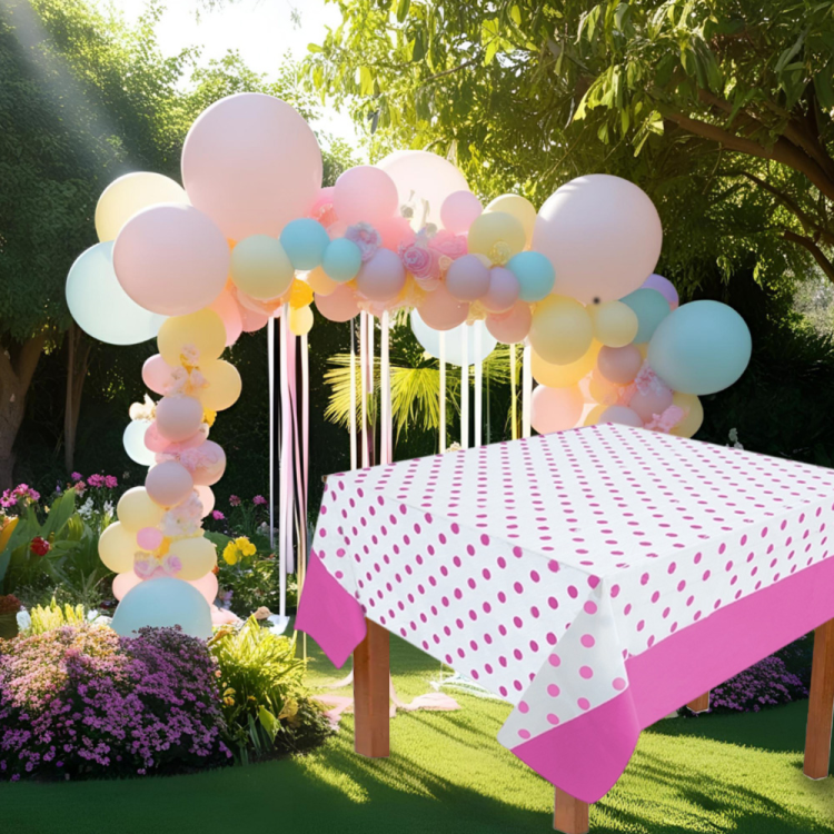 Masa Örtüsü 137*182cm -Puantiyeli Fuşya- Masa Örtüsü 137*182cm -Puantiyeli Fuşya-