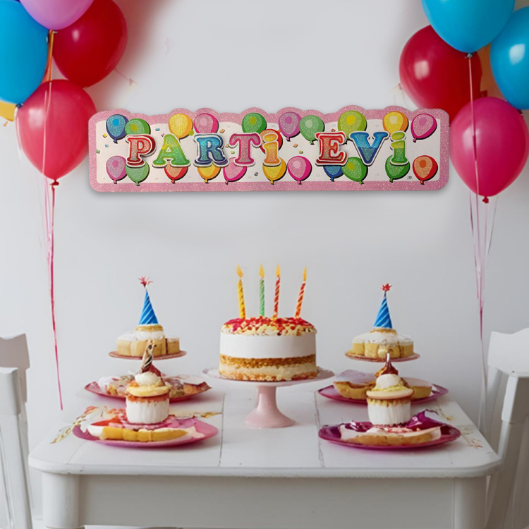 BNR34 Doğum Günü Temalı Afiş Süs -Simli-