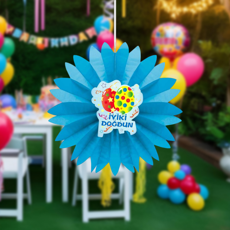 Yelpaze Kağıt Süs Doğum Günü Temalı 50cm -KF107- Yelpaze Kağıt Süs Doğum Günü Temalı 50cm -KF107-