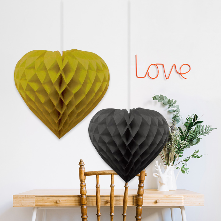 Petekli Kalp Süs 2li Altın Siyah -KF103Gld- Petekli Kalp Süs 2li Altın Siyah -KF103Gld-