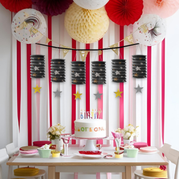 Kağıt Fener Sıralı Süs Siyah Altın -KF113- Kağıt Fener Sıralı Süs Siyah Altın -KF113-