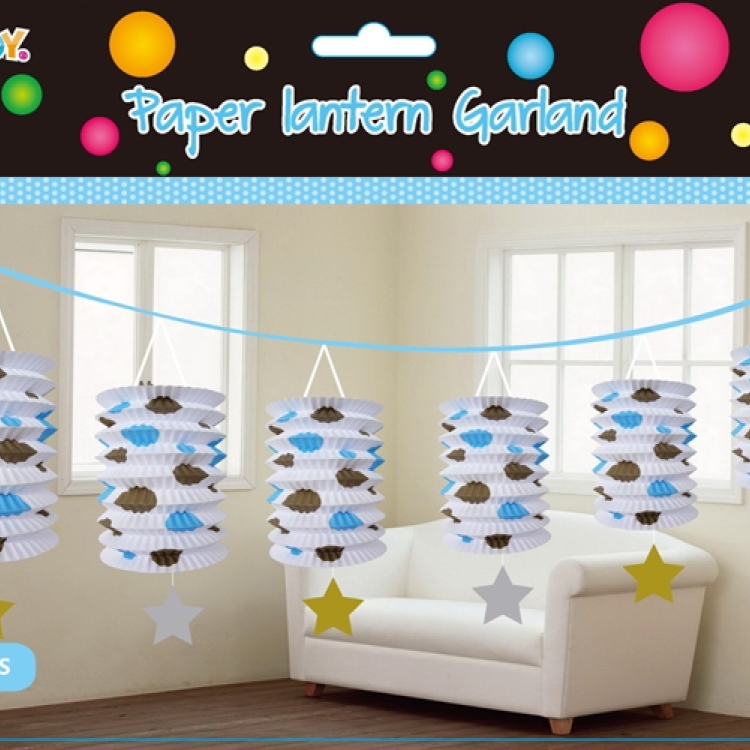 Kağıt Fener Sıralı Süs Pembe Mavi -KF113-1- Kağıt Fener Sıralı Süs Pembe Mavi -KF113-1-