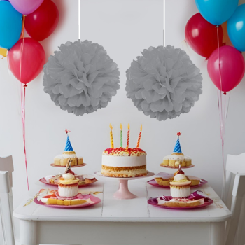 Ponpon Süs 30cm 2li Gümüş -KF035Gms Ponpon Süs 30cm 2li Gümüş -KF035Gms