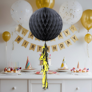 KF091 Siyah Püsküllü Petekli Kağıt Süs 30cm KF091 Siyah Püsküllü Petekli Kağıt Süs 30cm