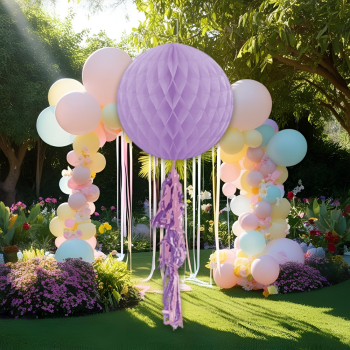 KF091 Mor Püsküllü Petekli Kağıt Süs 30cm KF091 Mor Püsküllü Petekli Kağıt Süs 30cm